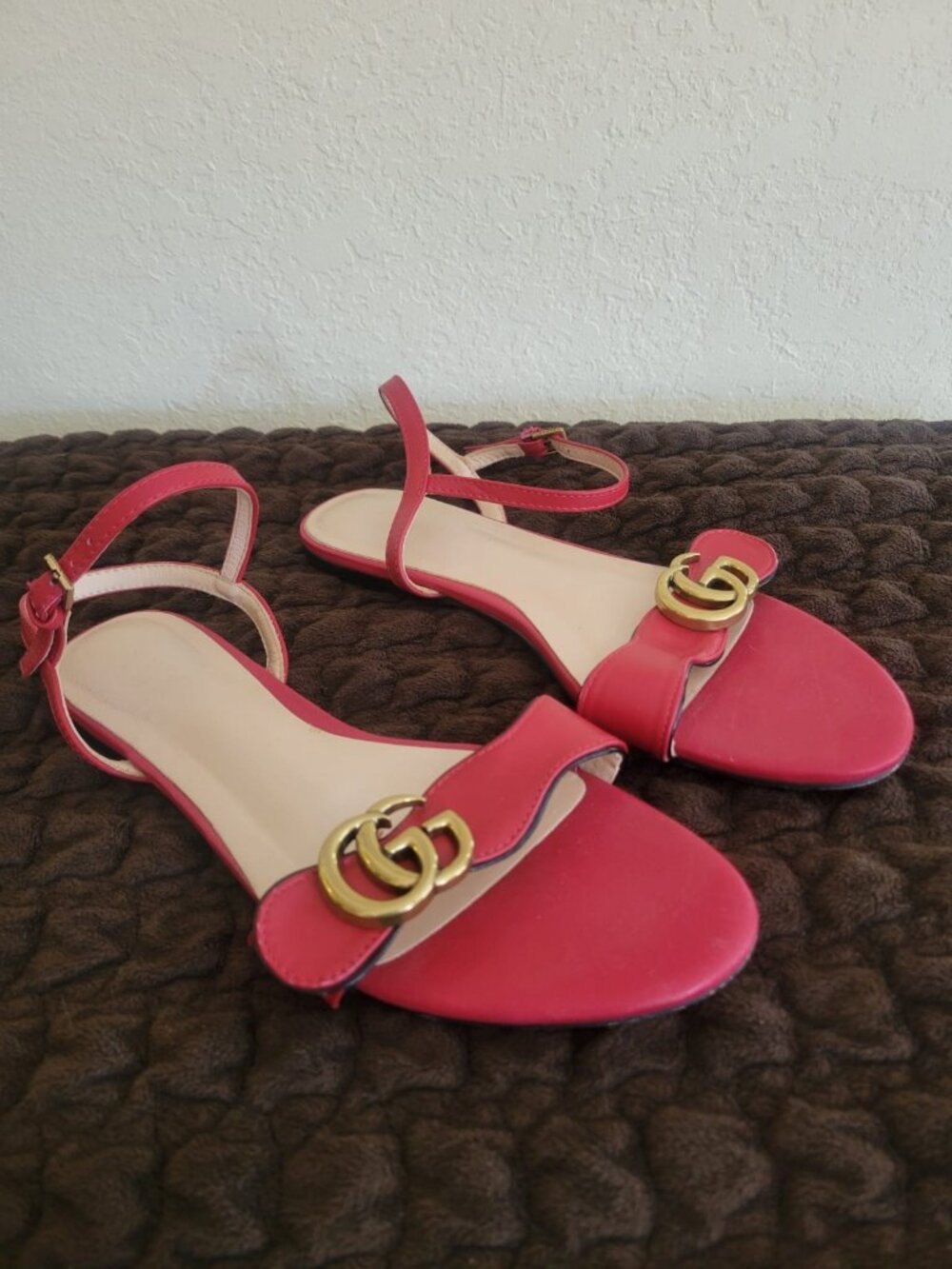 Gucci Red Marmont Double G Flat Sandals US 8